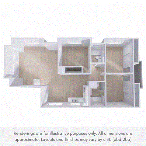 Floor plan for 3 beds, 2 baths, 1200 sqft